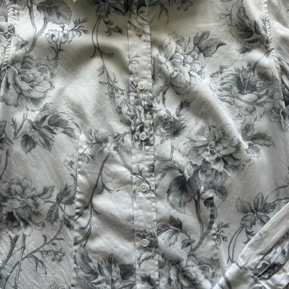 Talbots Size 8 Women’s Classic Tailored Button-Up, White with Gray Floral.” - Picture 4 of 10